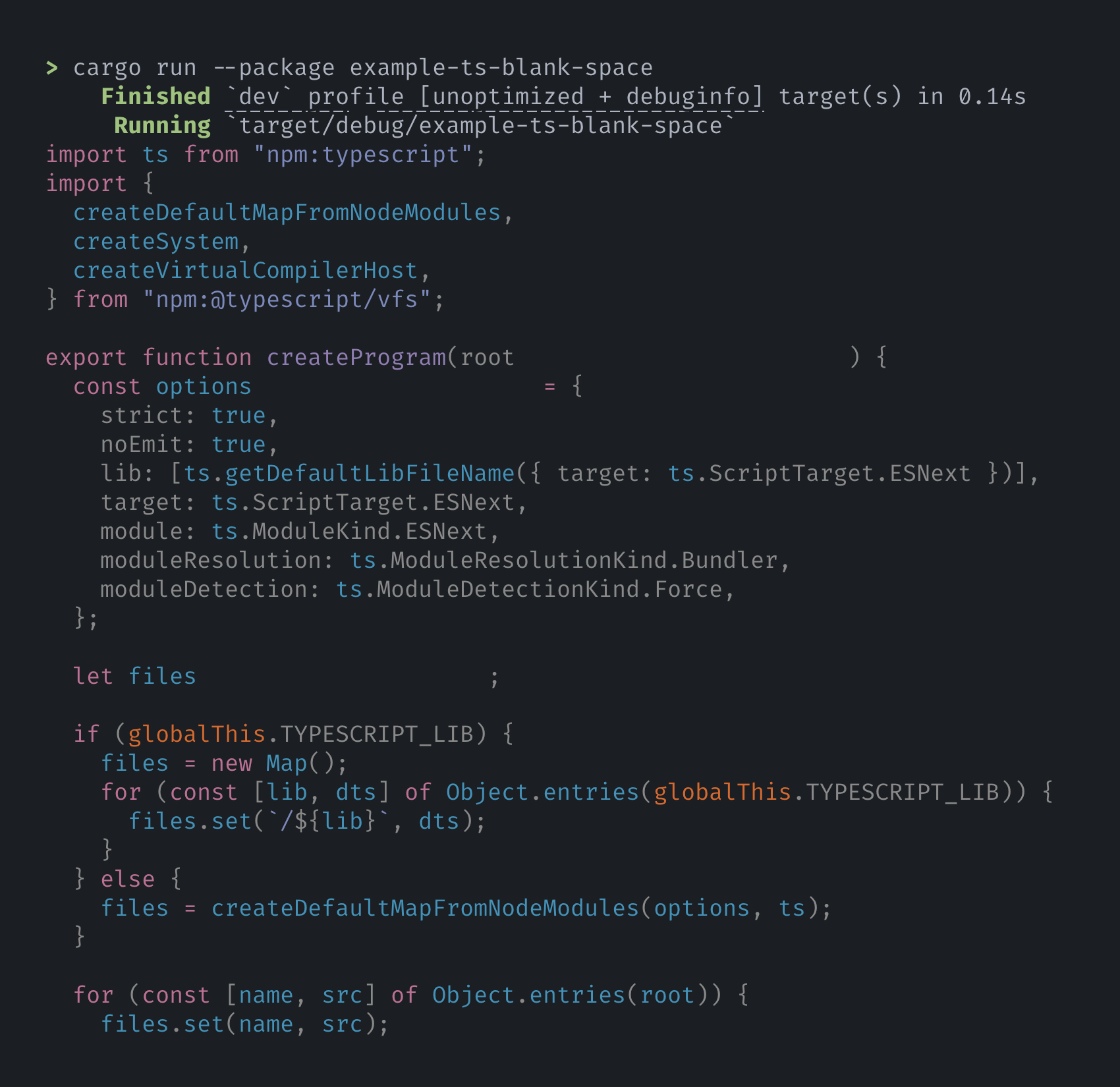 screenshot of the ts-blank-space example